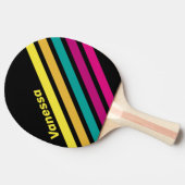 Retro Striped Dark 80s Angled Striping with Name 卓球ラケット (横)