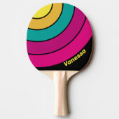 Retro Striped Dark 80s Circle Stripe with Name 卓球ラケット (裏面)