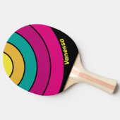 Retro Striped Dark 80s Circle Stripe with Name 卓球ラケット (横)