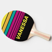 Retro Striped Dark 80s Horizon Striping with Name 卓球ラケット (横)