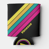 Retro Striped Dark 80s with Name 缶クーラー (正面)