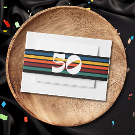 Retro Striped Fifty Birthday Invitation Belly Band 招待状ベリーバンド