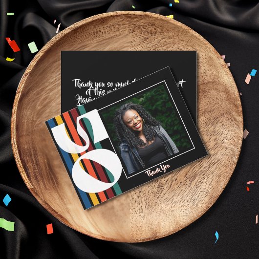 Retro Striped Fifty Birthday Photo 1976 50th  サンキューカード