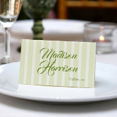 Retro Striped Green Wedding Name Place Card DIY 招待状