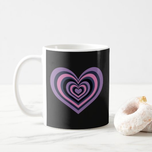 Retro Striped Heart Mug - Purple on Black コーヒーマグカップ (ドーナツ)