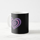 Retro Striped Heart Mug - Purple on Black コーヒーマグカップ (正面左)