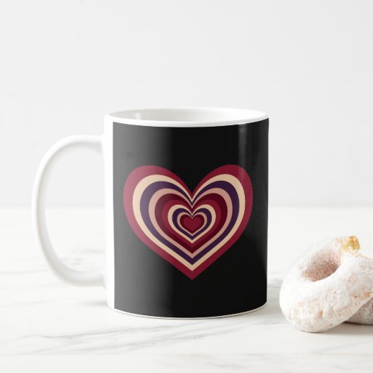 Retro Striped Heart Mug - Red on Black コーヒーマグカップ (ドーナツ)