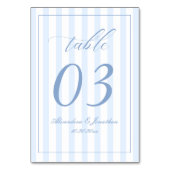 Retro Striped White and Blue Wedding Table Number テーブルナンバー (裏面)