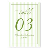 Retro Striped White and Green Wedding Table Number テーブルナンバー (裏面)