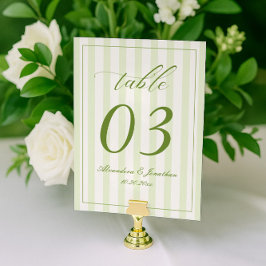 Retro Striped White and Green Wedding Table Number テーブルナンバー