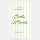 Retro Striped White and Green Wedding Welcome アクリルサイン (傾斜)