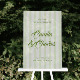Retro Striped White and Green Wedding Welcome  アクリルサイン