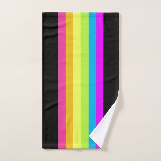 Retro Stripes Bath Towels (Black & Neon Multi) バスタオルセット (ハンドタオル)