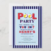Retro Stripes Beach Ball Pool Party Invitation 招待状 (正面)