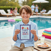 Retro Stripes Beach Ball Pool Party Invitation 招待状