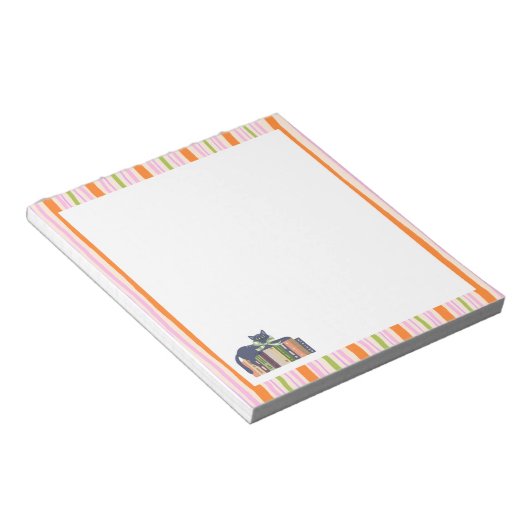 Retro Stripes Book Lover & Cat ノートパッド (アングル)