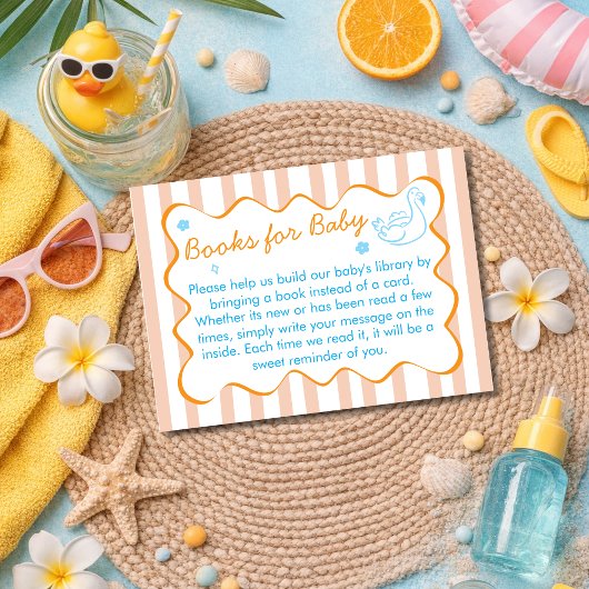 Retro Stripes Books For Baby Summer Baby Shower  エンクロージャーカード