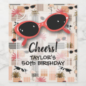 Retro Stripes Flamingos Palms Sunglasses ワインラベル (シングルラベル)