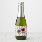 Retro Stripes Flamingos Palms Sunglasses Mini スパークリングワインラベル (正面)