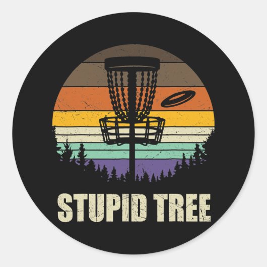 Retro Stupid Tree Disc Golf Funny Frisbee Golf ラウンドシール (正面)