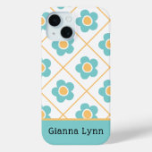 Retro-Style Aqua Yellow Floral Monogram Case-Mate iPhoneケース (裏面)