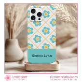 Retro-Style Aqua Yellow Floral Monogram Case-Mate iPhoneケース
