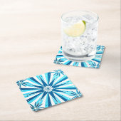 Retro Style Blue Starburst Paper Coaster スクエアペーパーコースター (インサイチュ)