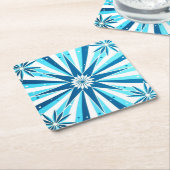 Retro Style Blue Starburst Paper Coaster スクエアペーパーコースター (アングル)