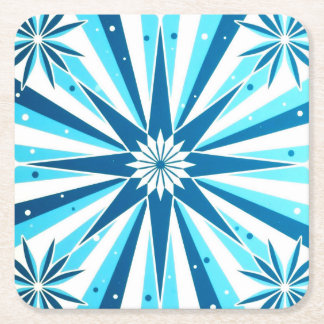 Retro Style Blue Starburst Paper Coaster スクエアペーパーコースター