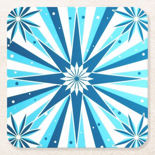Retro Style Blue Starburst Paper Coaster スクエアペーパーコースター (正面)