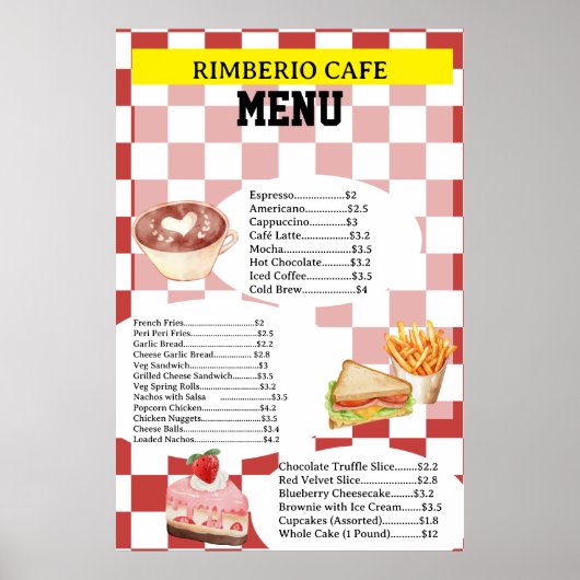 Retro Style Cafe Business Food Menu Poster ポスター (正面)