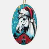 Retro Style Christmas Horse and Barn セラミックオーナメント (左)