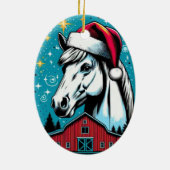 Retro Style Christmas Horse and Barn セラミックオーナメント (裏面)