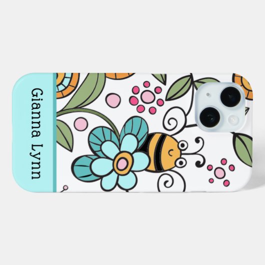 Retro-Style Floral Bumble Bee Monogram Case-Mate iPhoneケース (裏面 (横))
