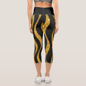 Retro-Style Gold and Black High-Waisted Capris カプリレギンス (裏面)