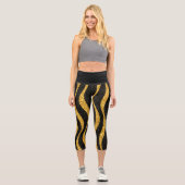 Retro-Style Gold and Black High-Waisted Capris カプリレギンス (正面)