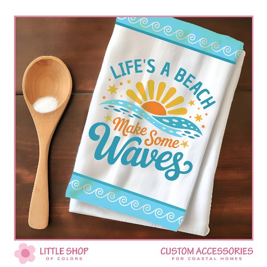 Retro Style Life’s a Beach Customizable キッチンタオル