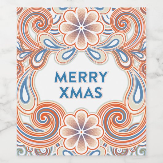 Retro style Merry Xmas ワインラベル (シングルラベル)
