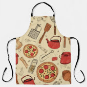 retro style printed pizza utensils エプロン (正面)