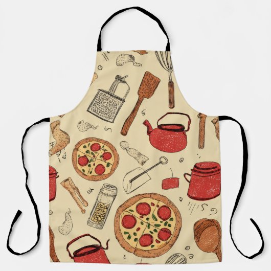 retro style printed pizza utensils エプロン (正面)