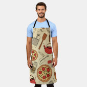 retro style printed pizza utensils エプロン (着用した状態)
