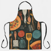 retro style printed pizza utensils エプロン (正面)
