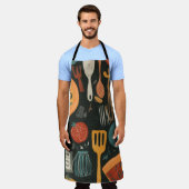 retro style printed pizza utensils エプロン (着用した状態)