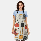 retro style printed pizza utensils エプロン (着用した状態)
