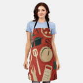 retro style printed pizza utensils Apron エプロン (着用した状態)