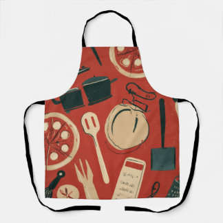 retro style printed pizza utensils Apron エプロン