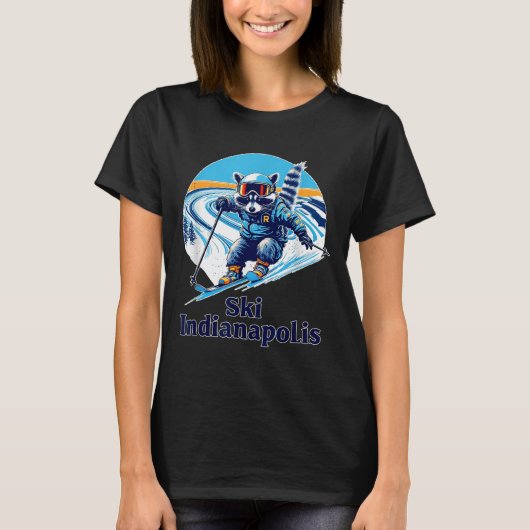 Retro Style Raccoon Skiing In Indianapolis Indiana Tシャツ (正面)