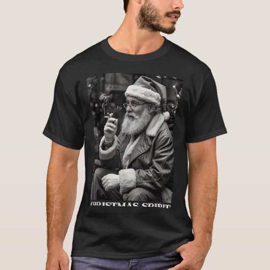 Retro Style Santa Claus Smoking Cigarette Christma Tシャツ (正面)
