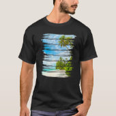 Retro Style Tropical Beach Sunset Island Palm Tree Tシャツ (正面)
