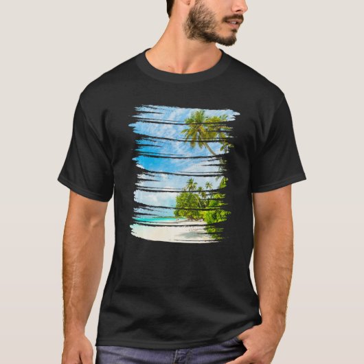 Retro Style Tropical Beach Sunset Island Palm Tree Tシャツ (正面)